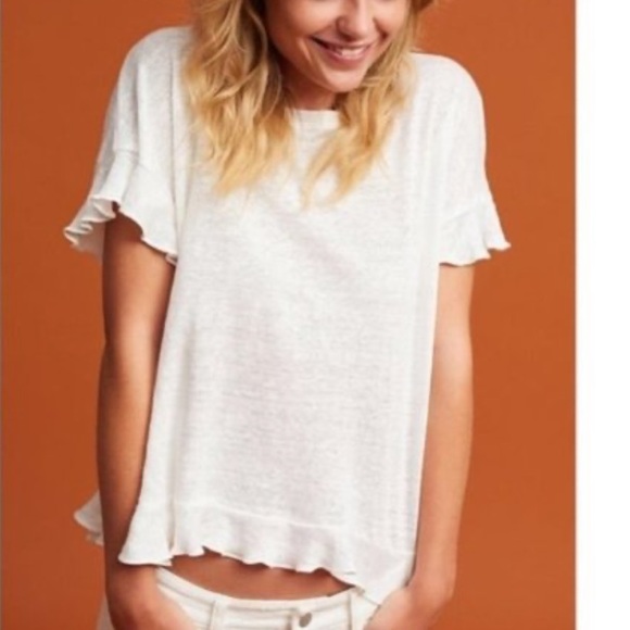 Anthropologie Eri + Ali Linen Ruffle Ivory Blouse Sz XS NWT - Picture 3 of 7